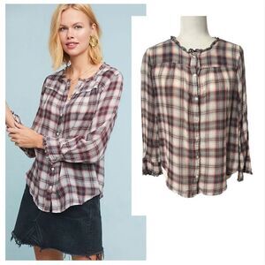 Velvet by Graham & Spencer Plaid Button-Down Blouse Size Small Red & Black